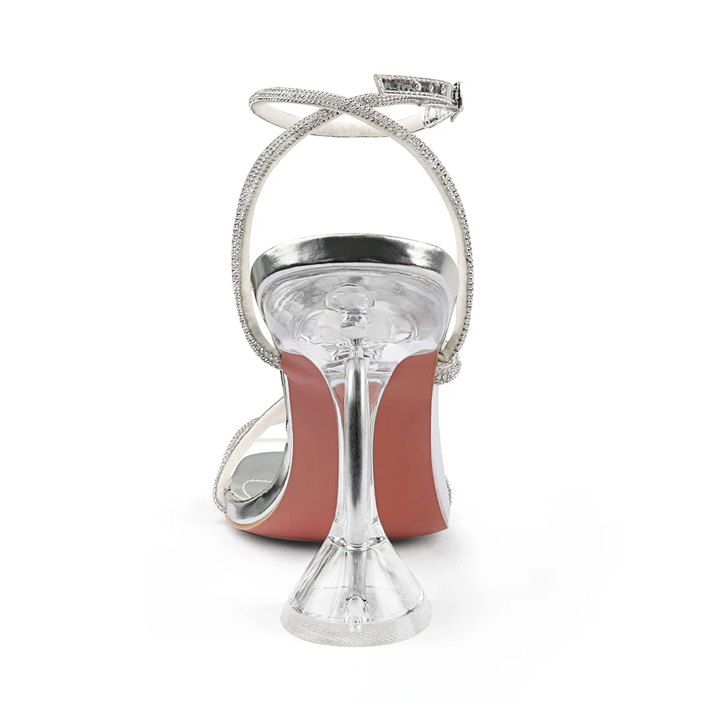 95mm/3.74 inch Women's Rhinestone High Heels Crystal Strappy Heels Square Toe Sandals for Dating Party