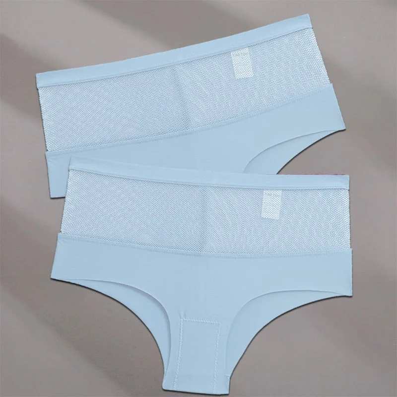 FINETOO 2PCS/Set Seamless Mesh Women Pantys Girls Thongs High Waisted Woman Brief Fashion M-XL Sexy Underpants Lingerie Panties