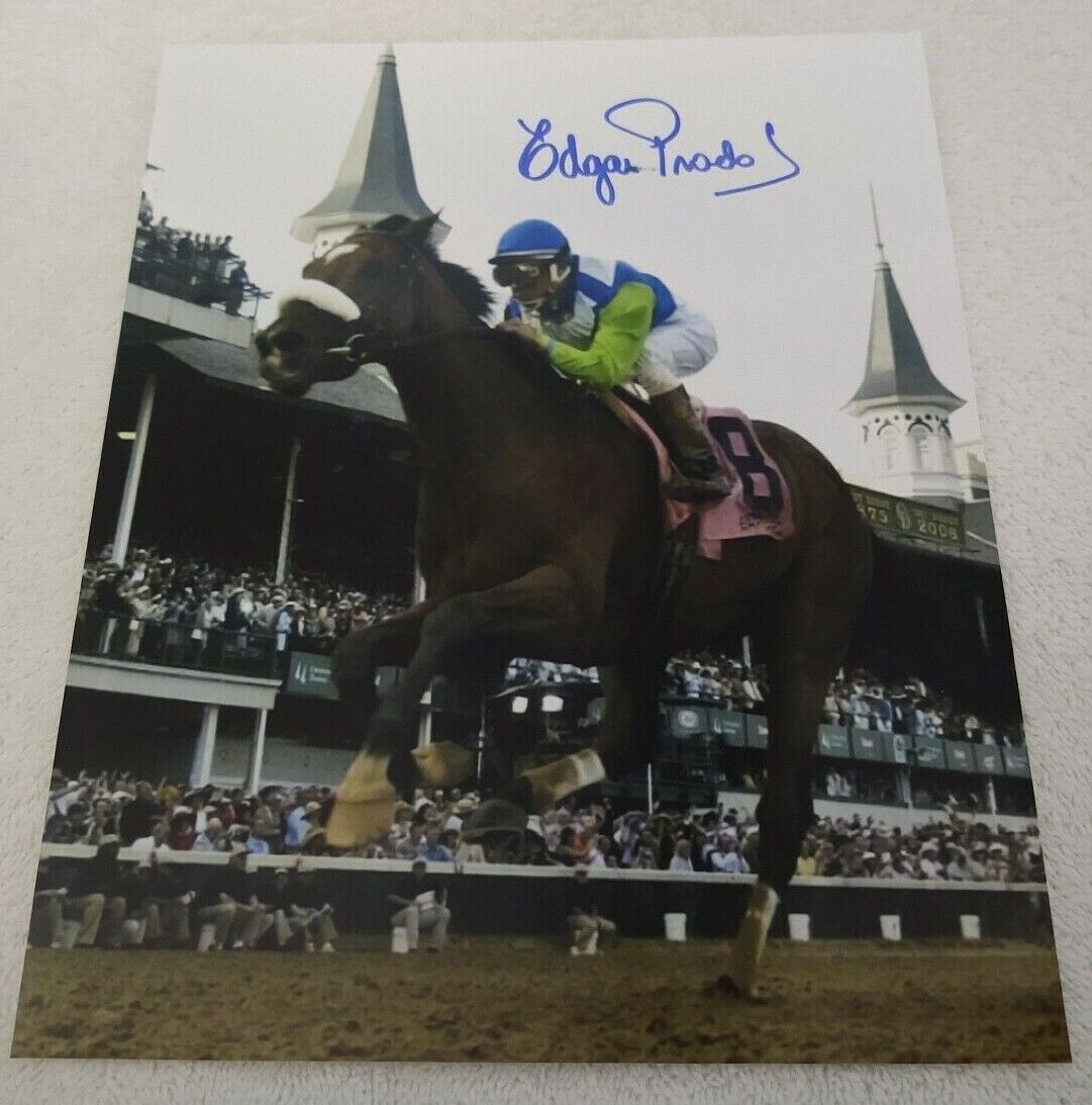 EDGAR PRADO BARBARO 2006 KENTUCKY DERBY SIGNED 8x10 HORSE RACING Photo Poster painting COA