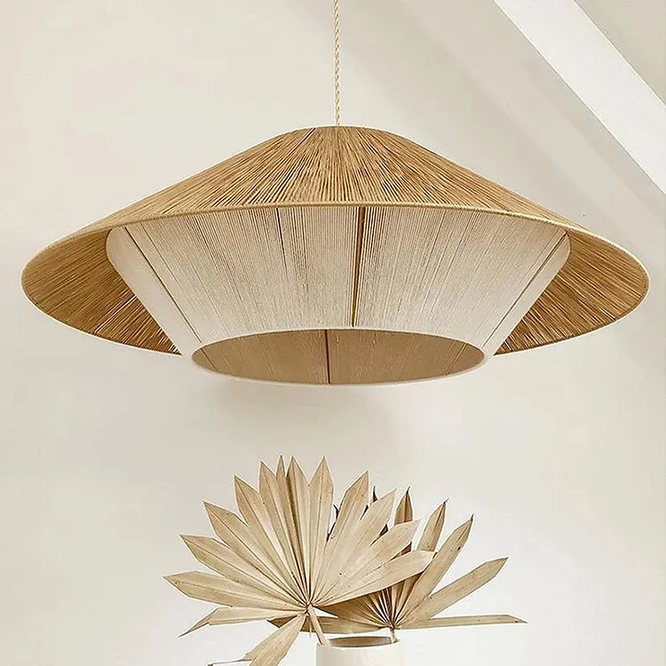 Boho Natural Fabric Hat Pendant Light For Living Room
