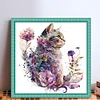 Flowers And Cat - 16CT Stamped Cross Stitch 40*40cm/15.75*15.75in