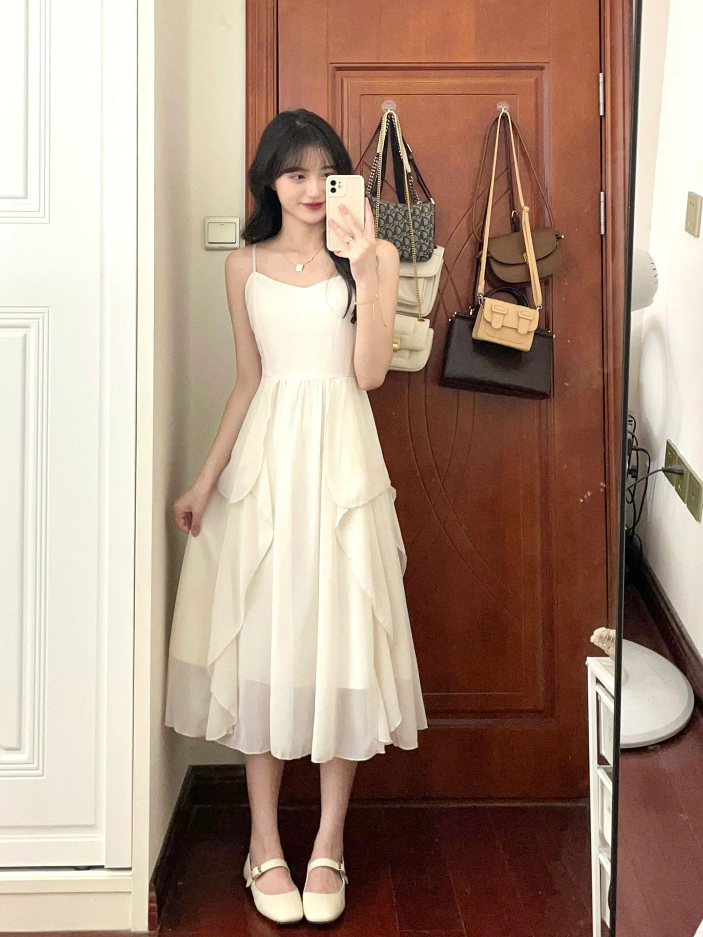 Gentle Fairy Skirt Women's Summer High Waist Gauze Blouse Tea Break Childhood Memory Dress Soft Sle Fashionable Elegant