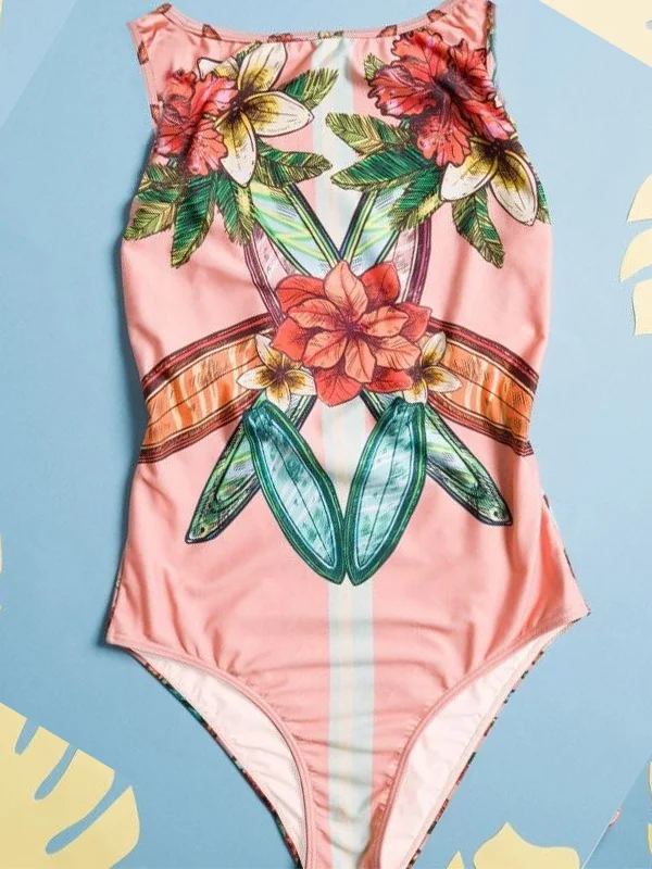 Abstract Printed Cartoon One-Piece Swimsuit 