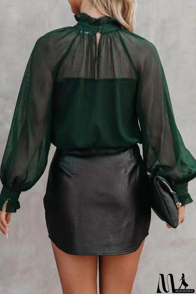 MidiSono - Sexy Elegant Solid Patchwork Turtleneck Tops