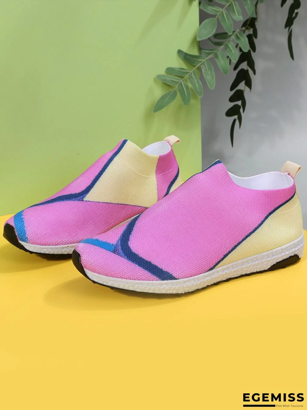 Thick Sole Color Blocking Fly Woven Mesh Slip-On Sneakers Lazy Casual Shoes | EGEMISS