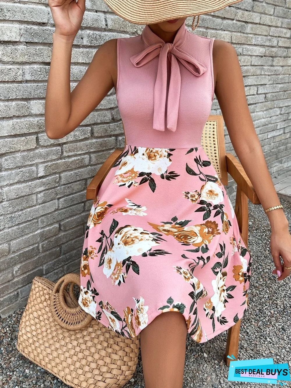 New Printed Short Skirt Bow Tie Dress