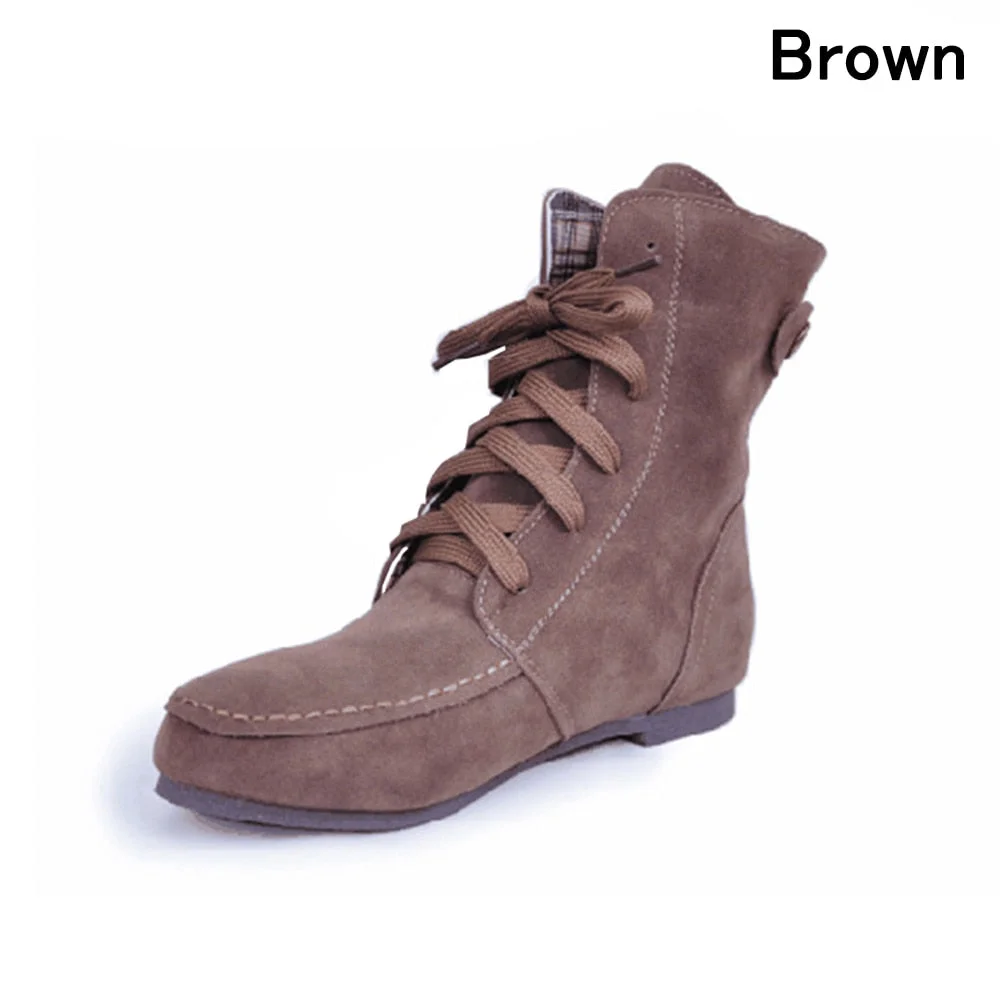 Women Suede Leather Ankle Boots Casual Lace Up Winter Boots Comfortable Soft Rubber Solid Black Flat Shoes Plus Size Female 2019