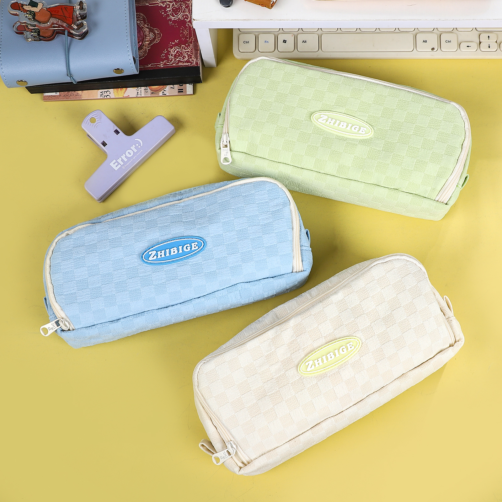 수납가방 - 마카롱 컬러 와플 디자인 대용량 필통 문구류