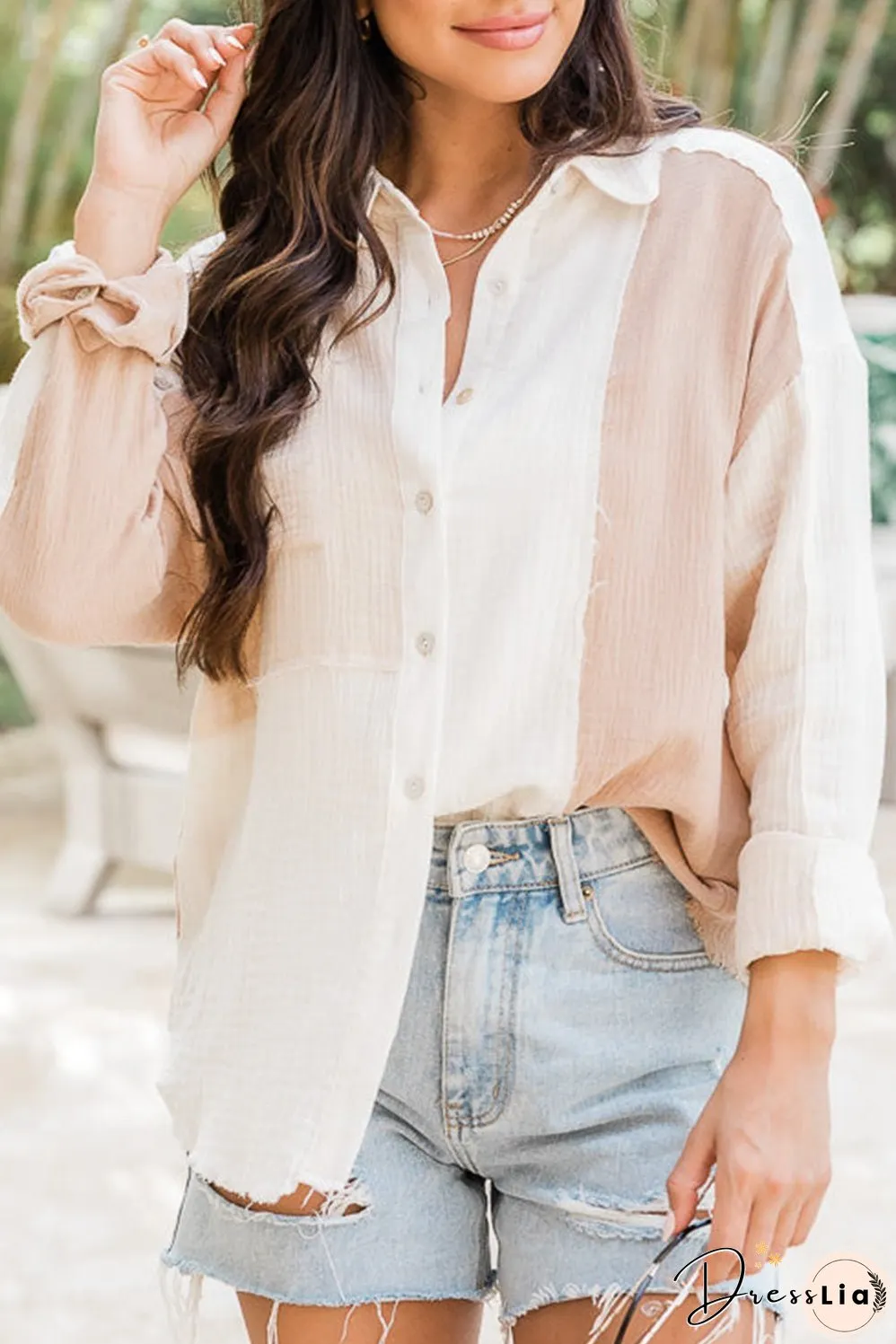 Raw Hem Textured Shirt