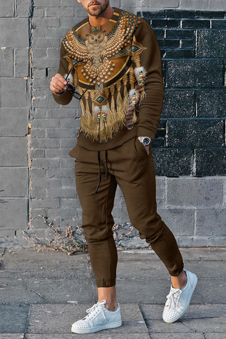 Tribal Wind Eagle Print Tracksuit Two Piece Set