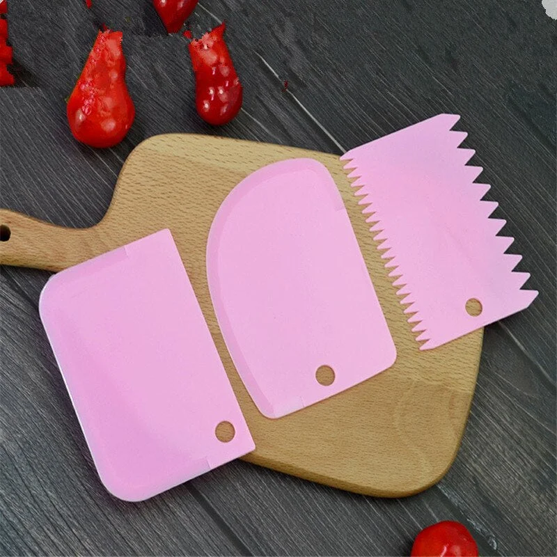 3Pc Baking Pastry Tools Plastic Dough Knife Icing Fondant Scraper Decorating Plain Smooth Jagged Edge Spatulas Cutters Cake Tool