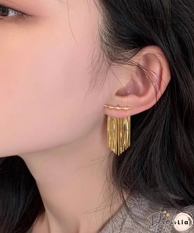 Style Gold Sterling Silver Overgild Bamboo Joint Tassel Drop Earrings