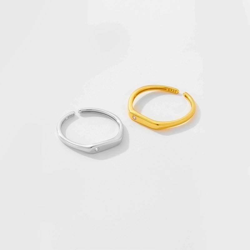 18K Gold Plated White Gold Plated 925 Sterling Silver Zircon Geometric Open Rings