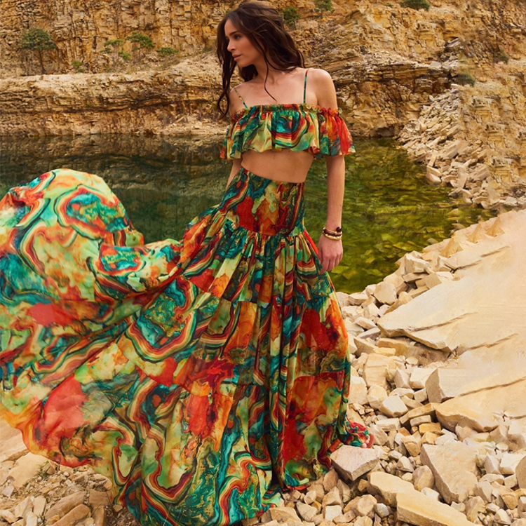 Ruffle Printed Bikini Swimsuit and Skirt(Shipping on Jul 18th)