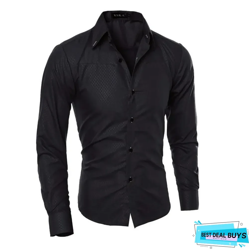 Brand Design Men Fashion Cotton Solid Long Sleeve Shirt