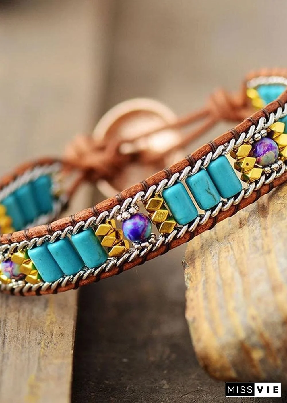 Boho Bracelet, Leather Wrap Bracelet, Weave Bracelet, Turquoises Chain