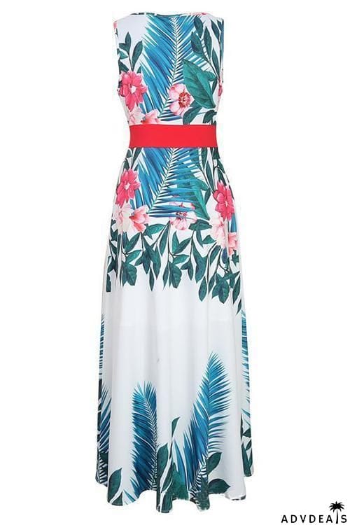 Floral Print Sleeveless Maxi Dress
