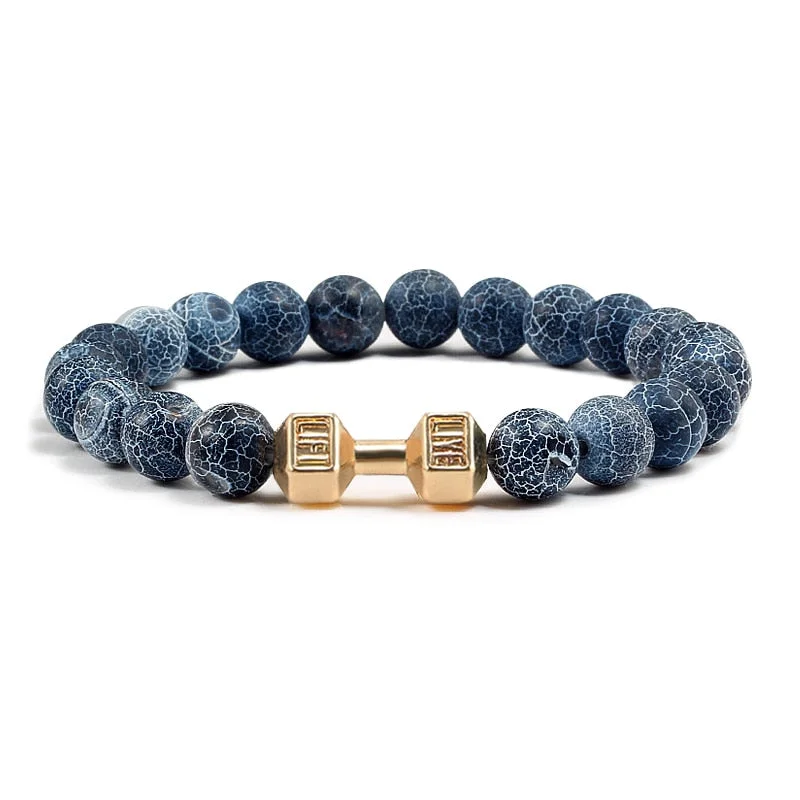 Christmas Gift Black Weathered  Wristband Adjustable Barcelets For Women Men Beads Bracelet Dumbbell Mens Fashion Yoga Jewelry Original Bangles