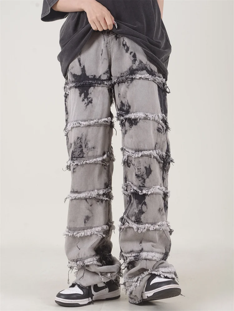 Y2K Baggy Stacked Jeans Pants Men Straight Vintage Grunge Long Trousers at Hiphopee