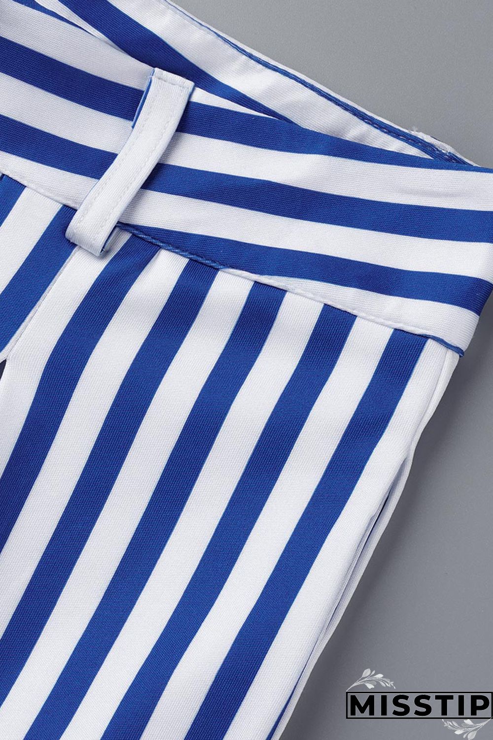Blue Fashion Casual Striped Print Patchwork Regular High Waist Trousers