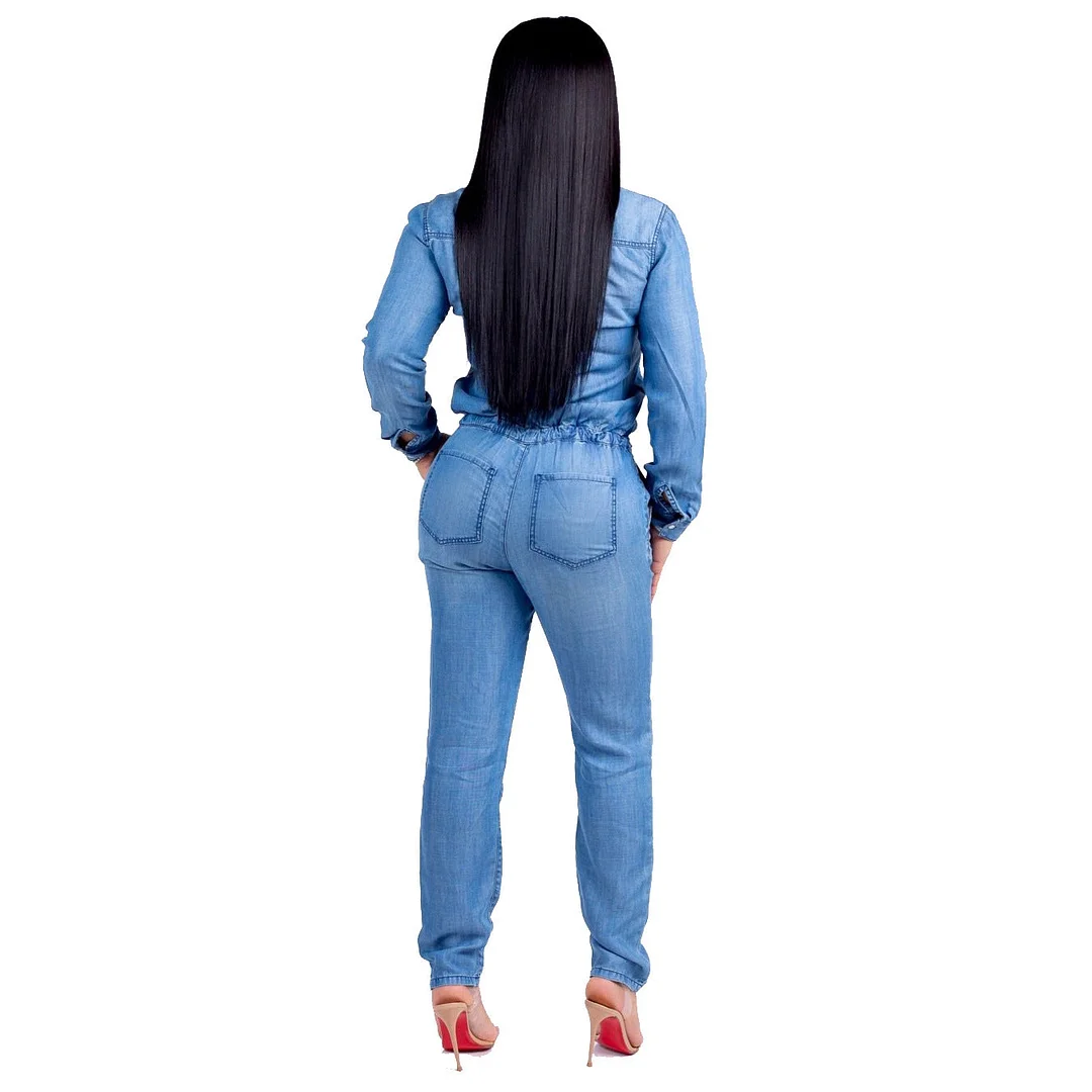 Uveng Fashion Tie Jeans Women's Slim Fit Casual Jumpsuit