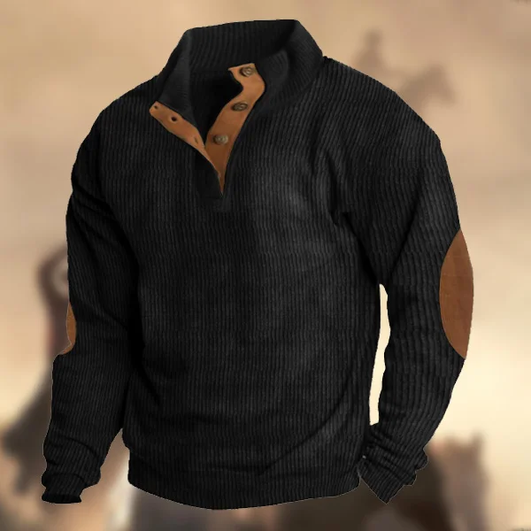 Men's Casual Retro Cashmere Stand Collar Button Sweatshirt