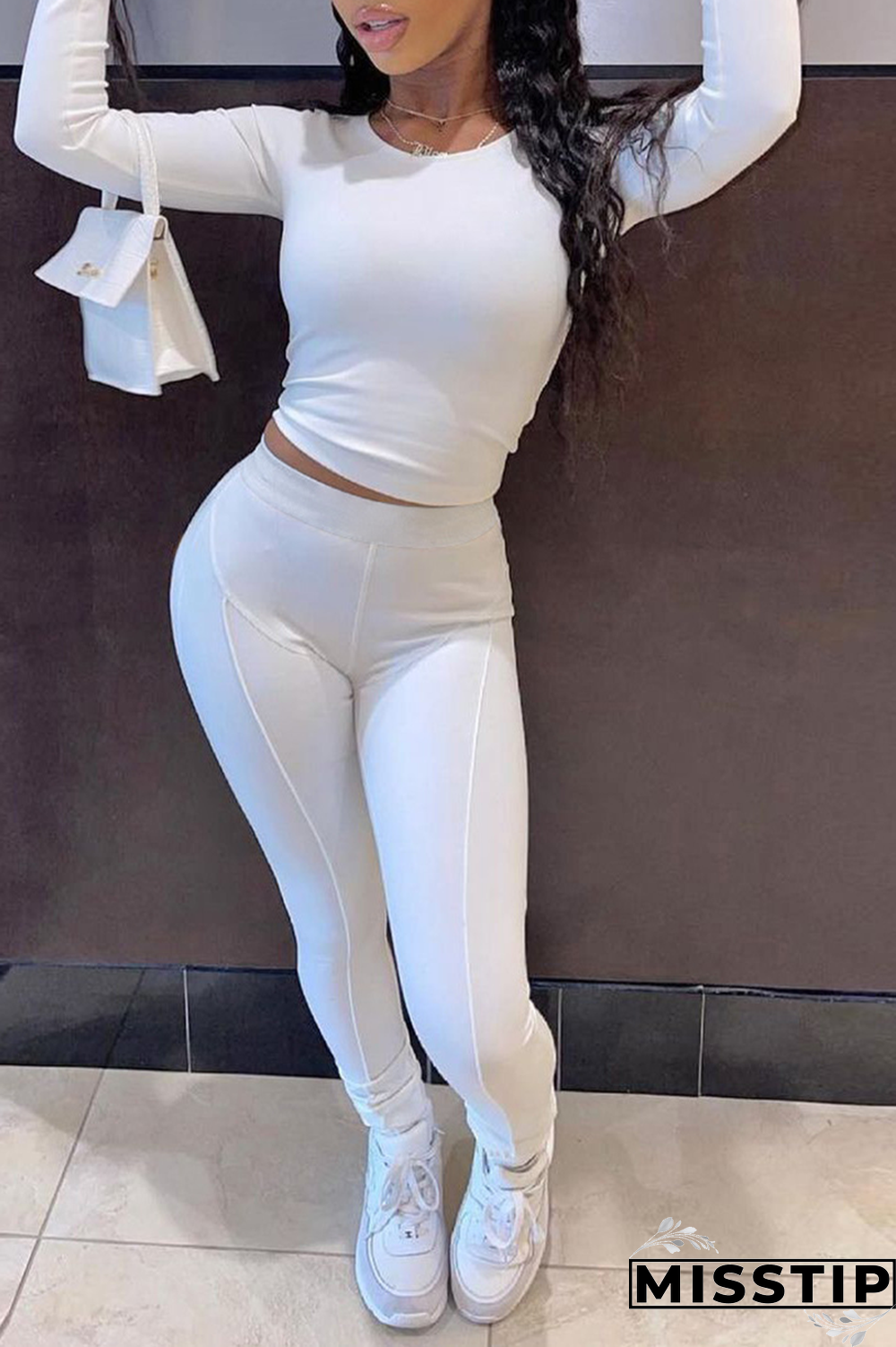 Black Fashion Print Patchwork O Neck Long Sleeve Two Pieces