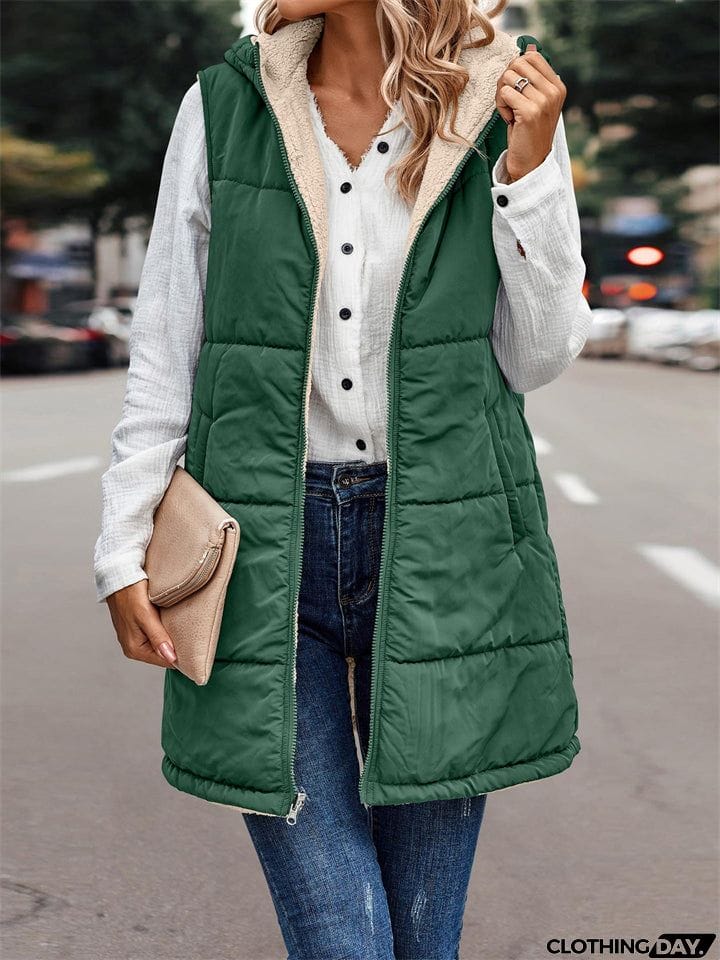 Sleeveless Zip-up Reversible Quilted Vest Puffer Jacket for Women