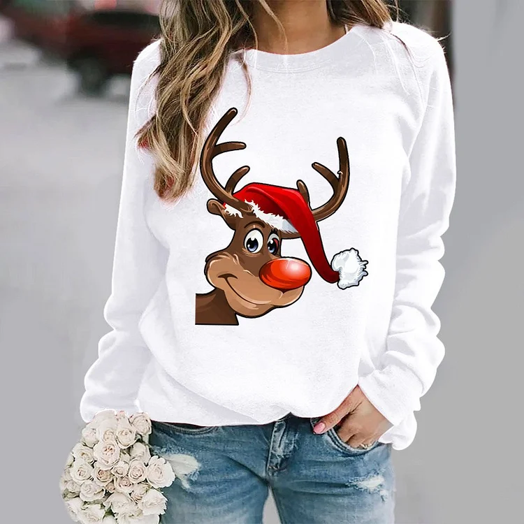 Christmas printed long sleeve round neck sweater