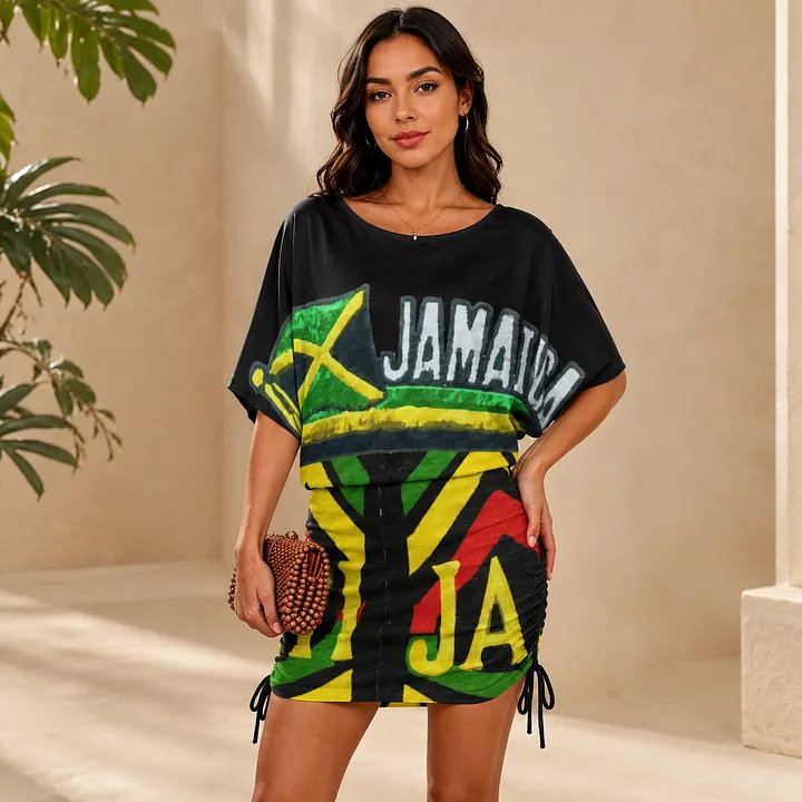 rasta bodycon dress SFneewho® Jah Jamaican Jamaica Graffiti Flag Reggae Batwing Sleeve Women Side Cinched Mini Dress for Cocktail Party SCH006352_W Do not tumble dry Color:Cherry Wood Color Light Blue Quinceañera Dresses