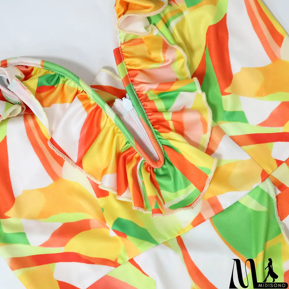 MidiSono - Sexy v-neck sling irregular print summer fashion dress