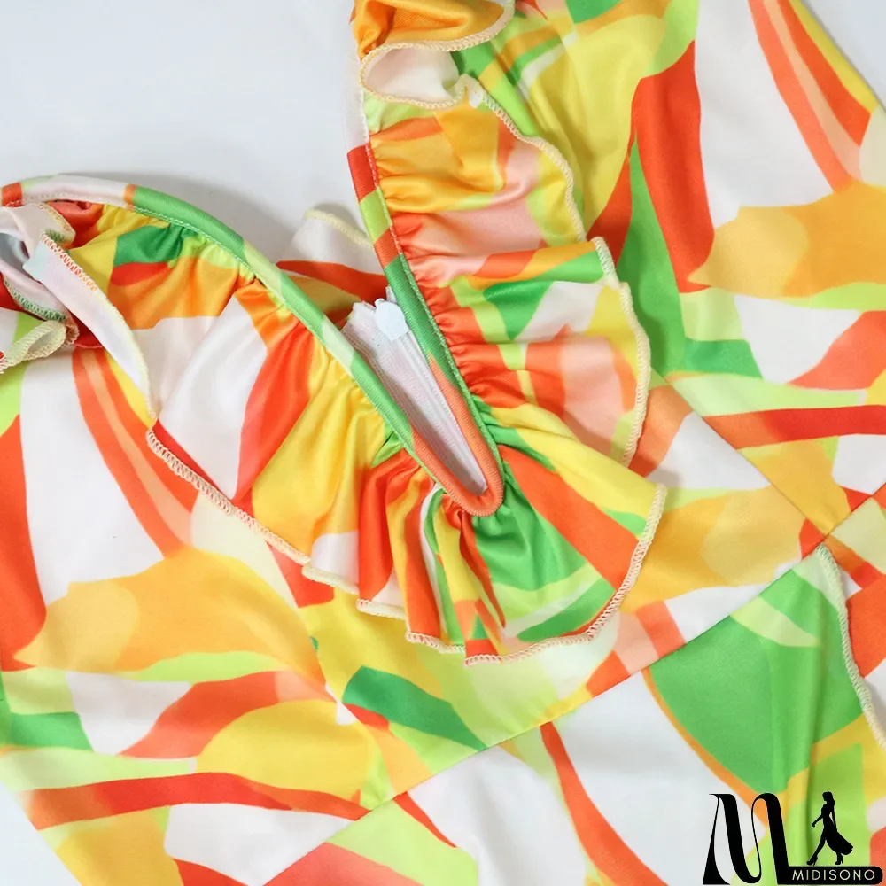 MidiSono - Sexy v-neck sling irregular print summer fashion dress