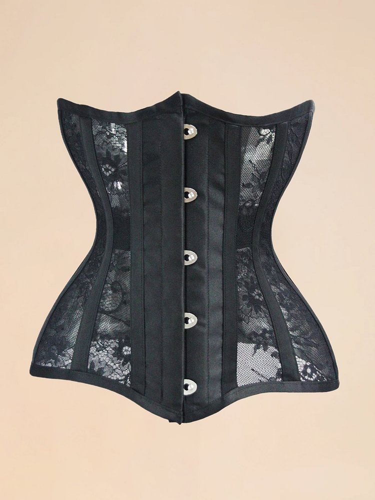 Vintage Black Mesh Breathable Fishbone Waspie Corset 25CM