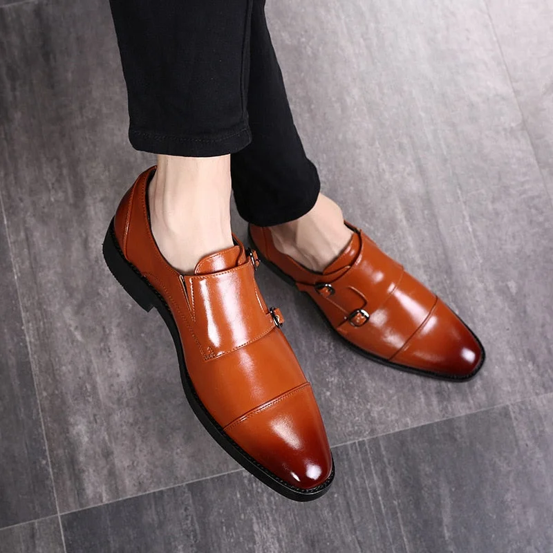 Men's Dress Shoes Formal Men Monk Shoes Oxford Shoes For Men Wedding Dress Brand Leather Double Buckles Shoes big size