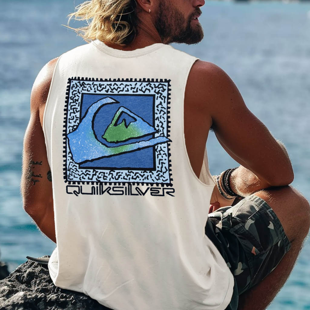 Men's Vintage Surfing Co Mountain Print Round Neck Sleeveless Tank Top / TECHWEAR CLUB / Techwear