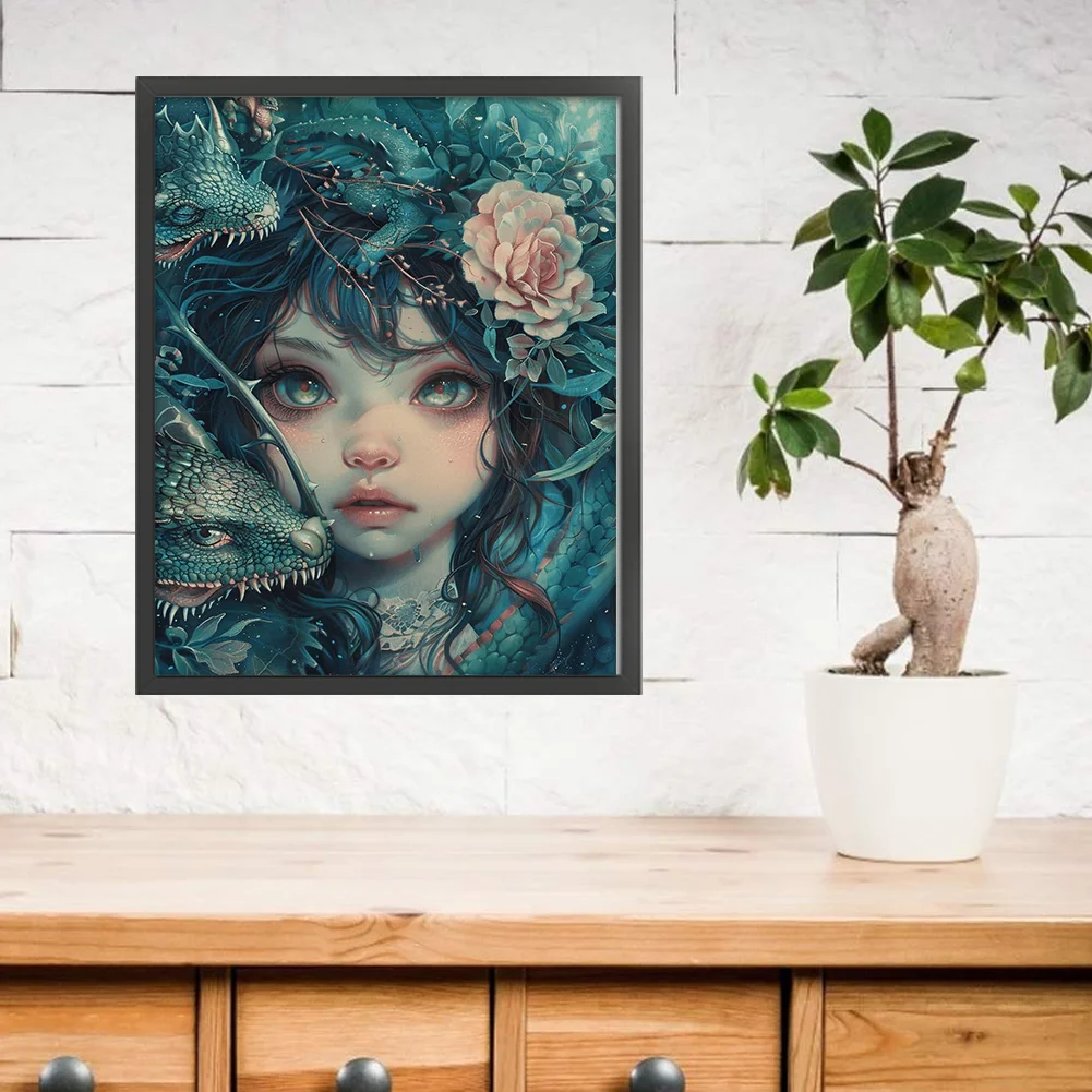 9CT Full Cross Stitch Bead Embroidery - Girl & Lizard(Canvas|40*50CM)