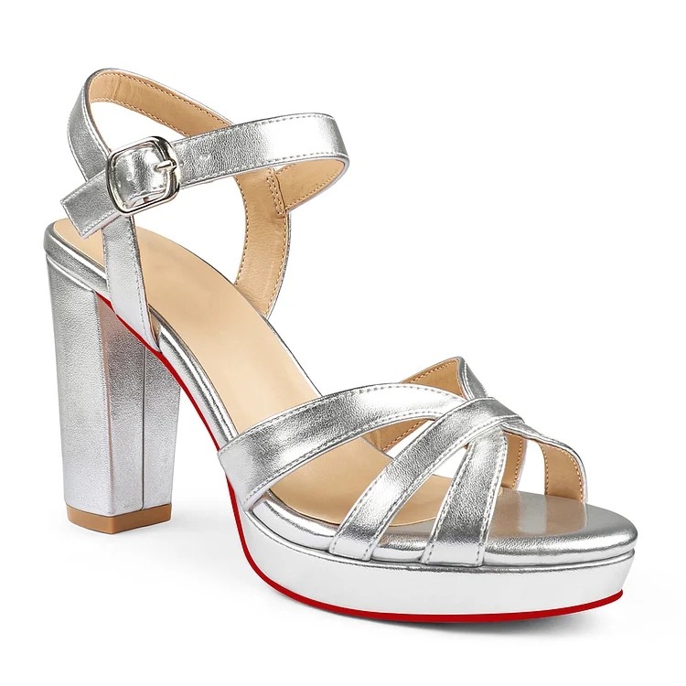 95mm Women's Platform Chunky Heels Ankle Strap Block Heeled Sandals Party Wedding Shoes Red Bottom Shoes Vocosi VOCOSI
