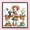 Sewing Machine Girl-11CT Stamped Cross Stitch 40*40cm/15.75*15.75in