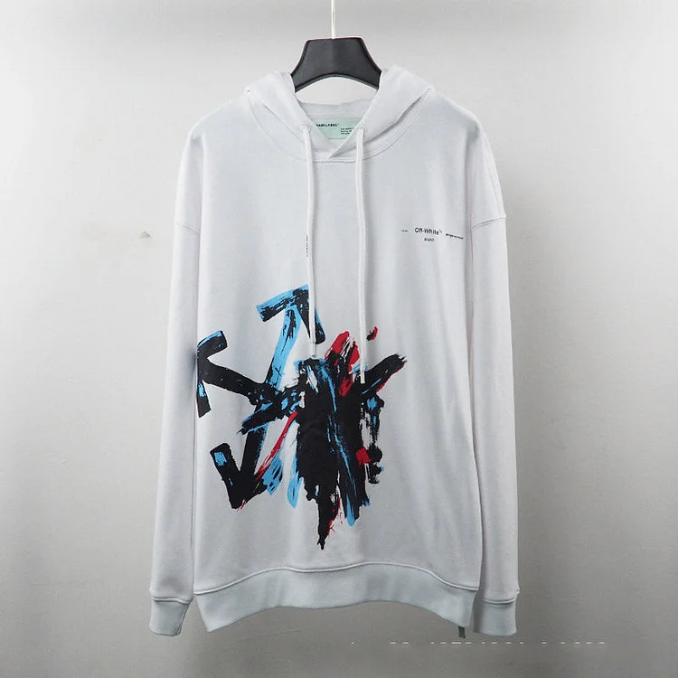 Off White Hoodie Autumn and Winter Men's and Women's Loose Graffiti Arrow Printed Hoodie