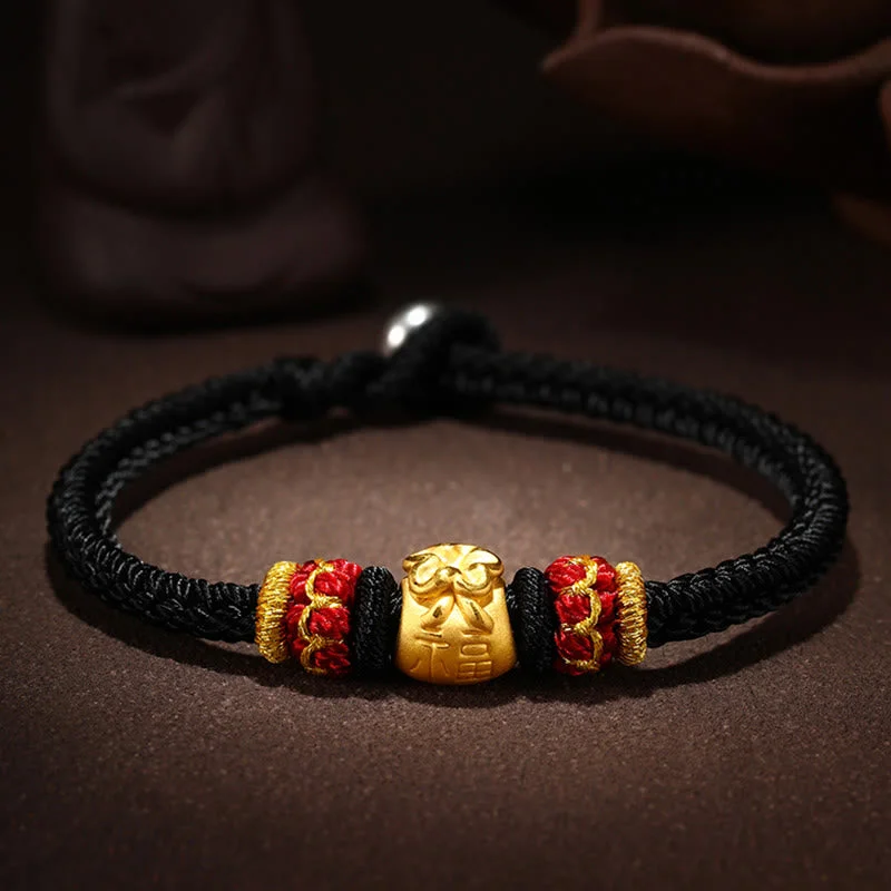 999 Gold Lucky Money Bag Fu Character Protection Handmade Eight Thread Peace Knot Bracelet