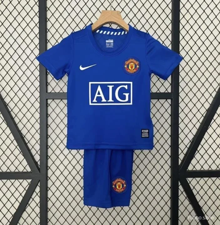 Retro 24/25 Kids Manchester United Third Blue Jersey 1:1 Thai Quality Kids Size