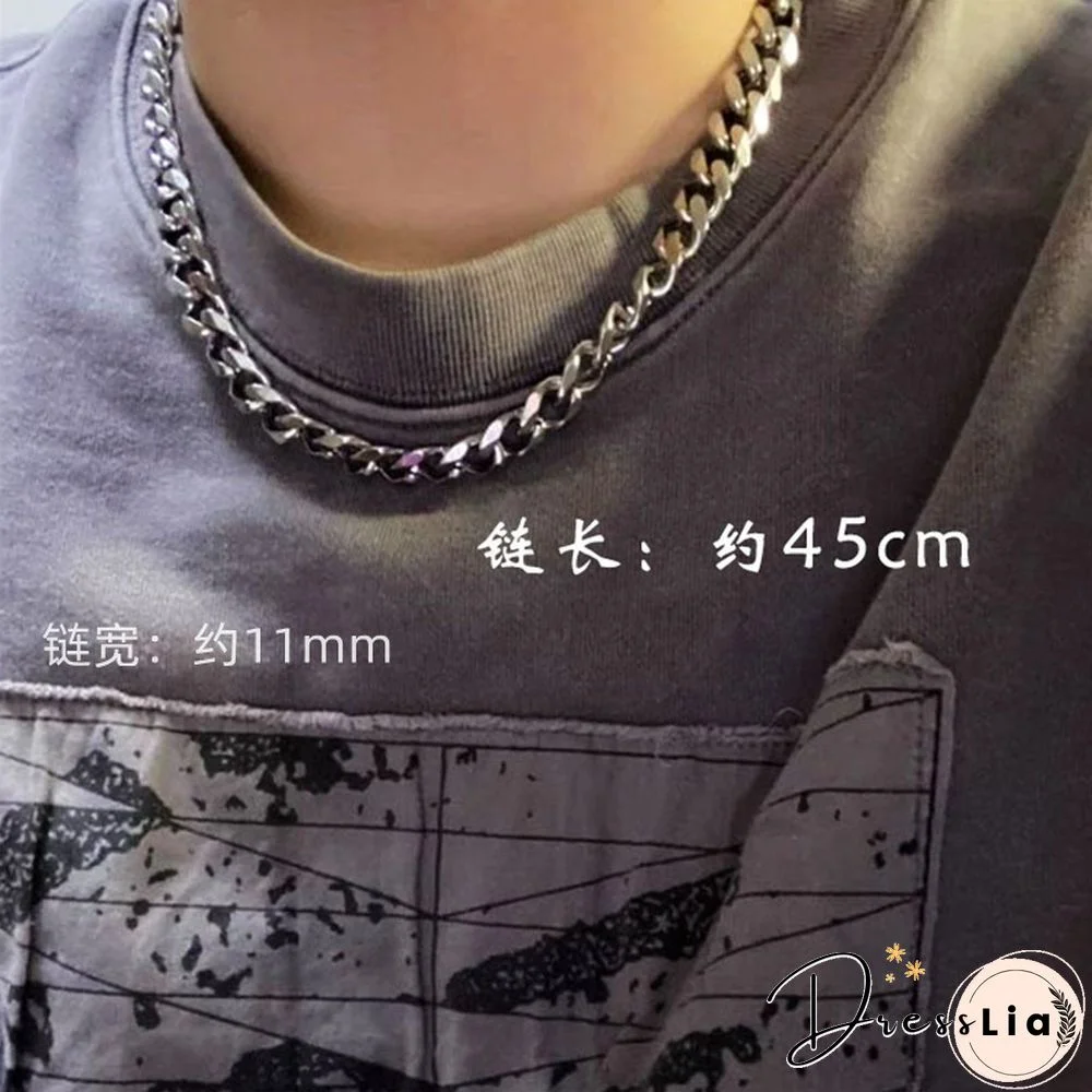 Ins European And American Hip Hop Cuban Necklace Couple Hiphop Men And Women Tide Street Simple Wild Titanium Steel Clavicle Chain Thick