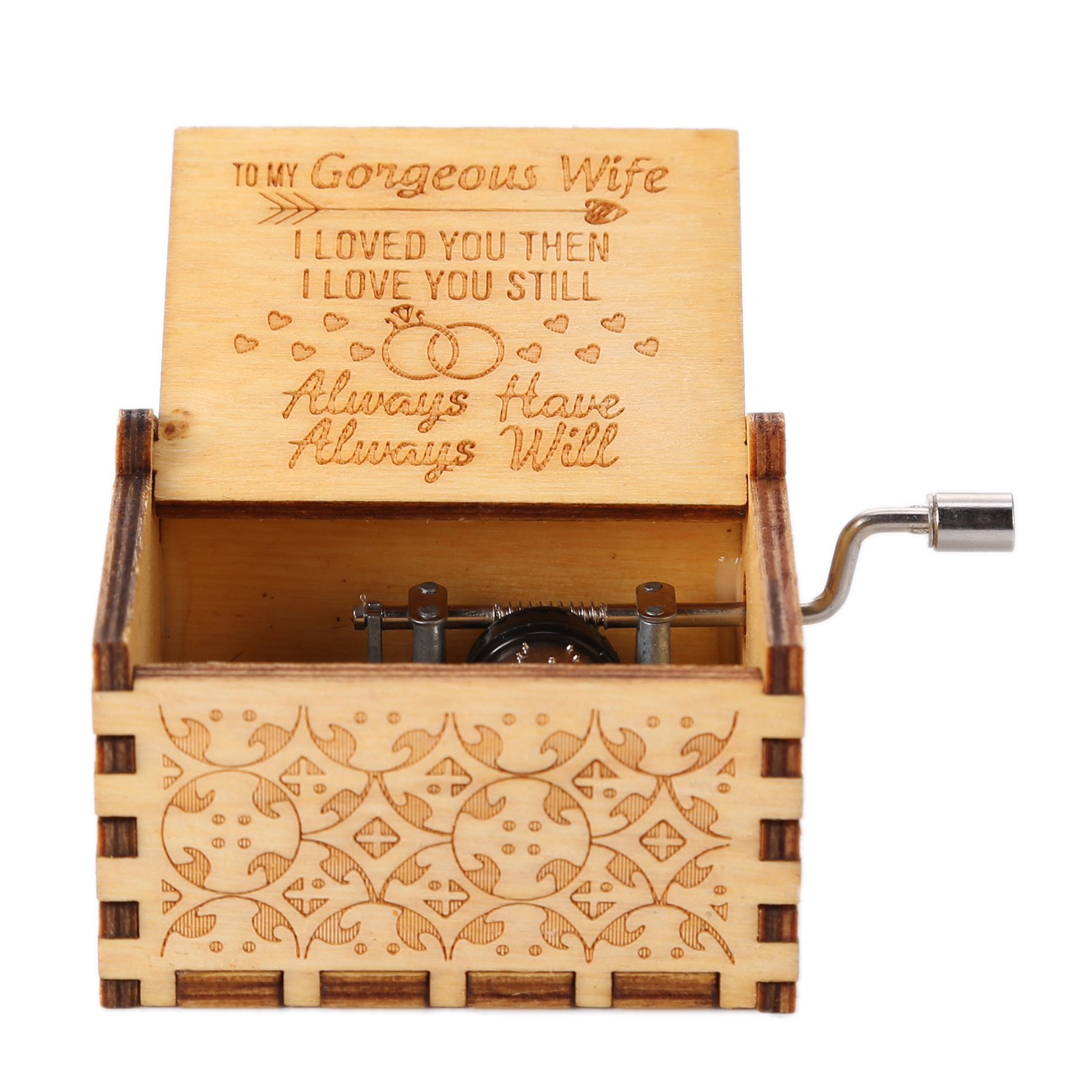 Wooden Music Box, Hand Crank Engraved Musical Box, Valentine Gifts (5)