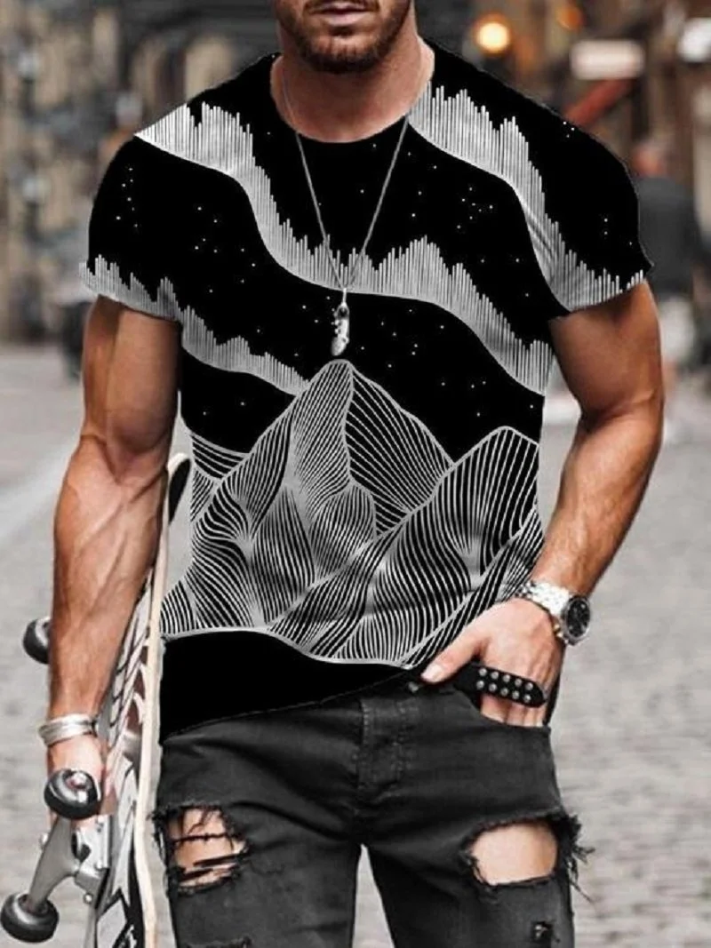 Casual Printed Crew Neck Short Sleeve Tops