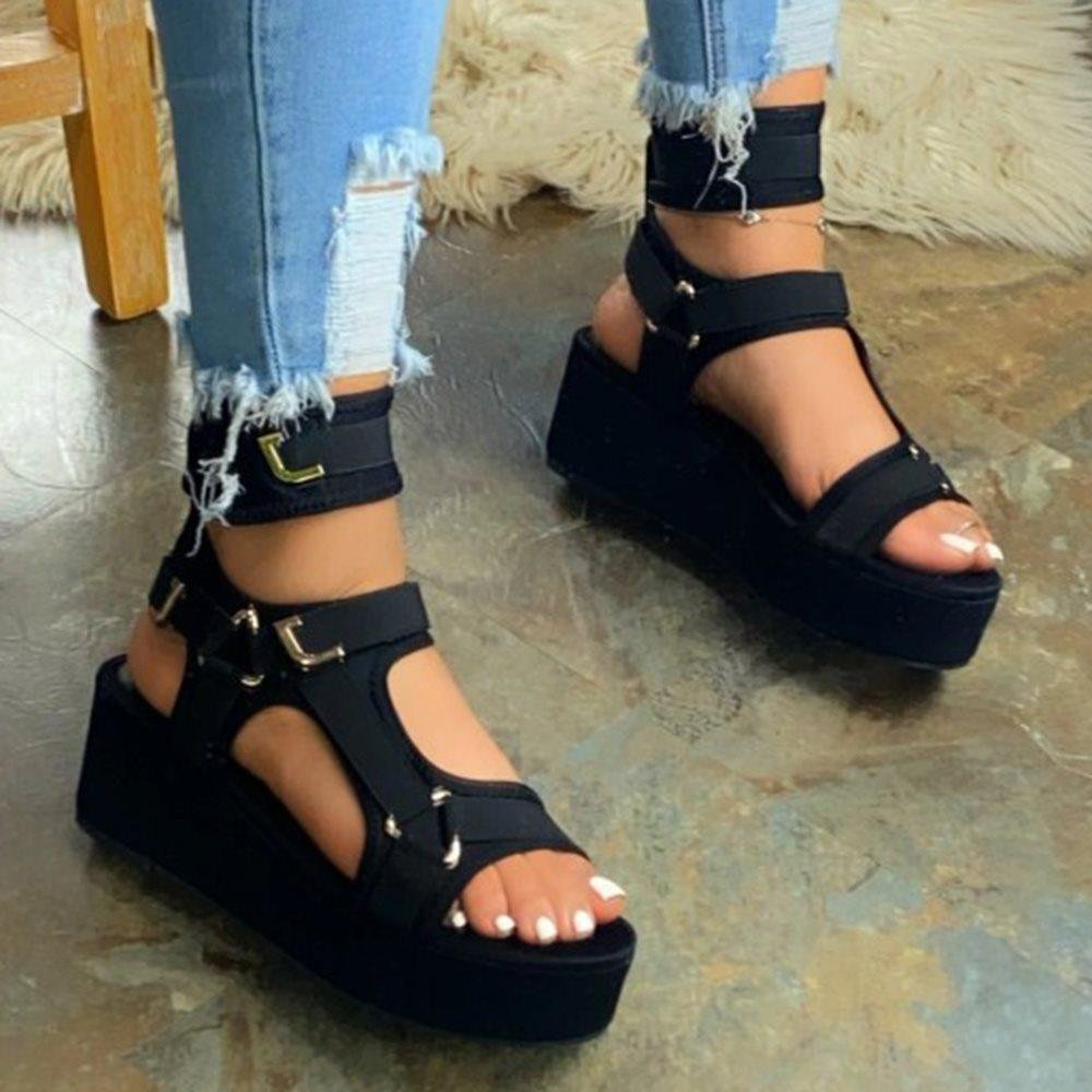 open toe strappy platform buckle platform sandals