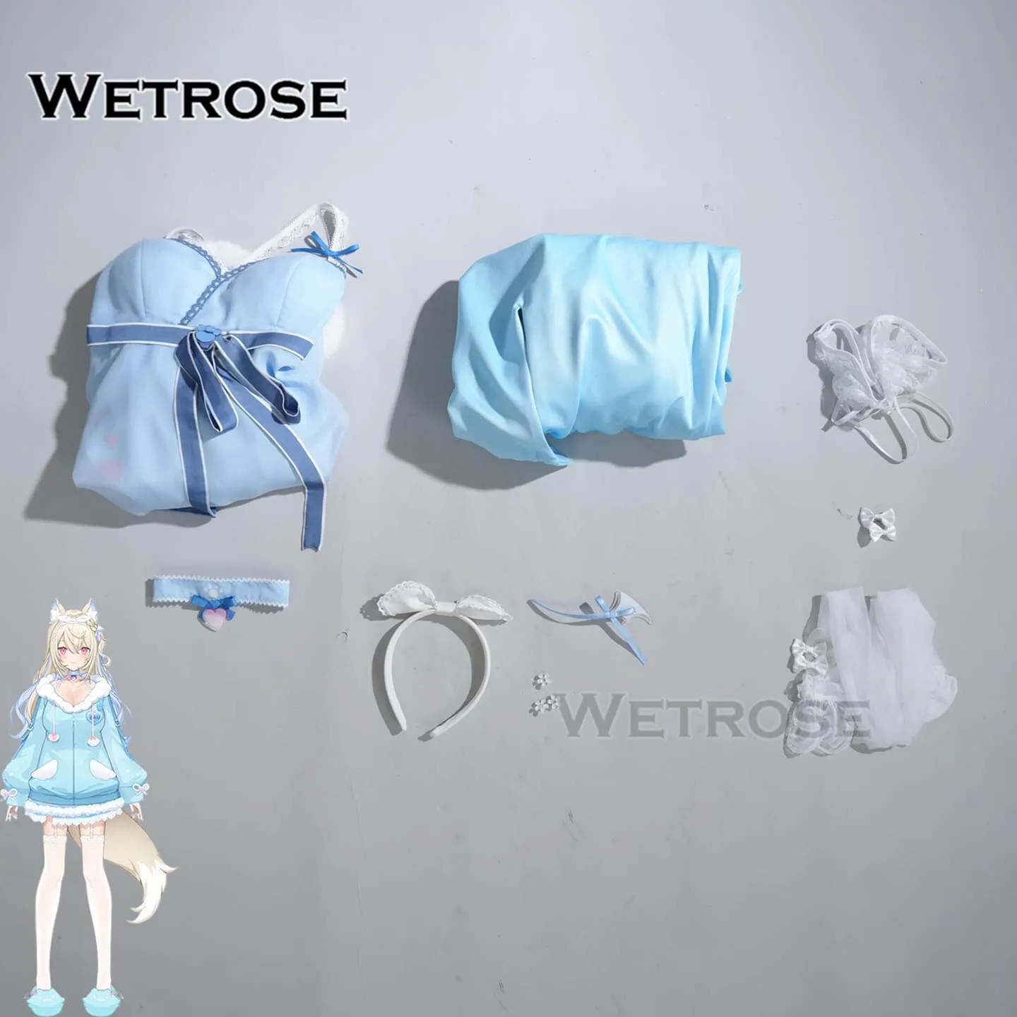 [Wetrose] Pre-Order Hololive EN Vtuber Fuwawa Mococo Abyssgard Pajamas Sleepwear Sleepdress Nightdress Nightwear Cosplay