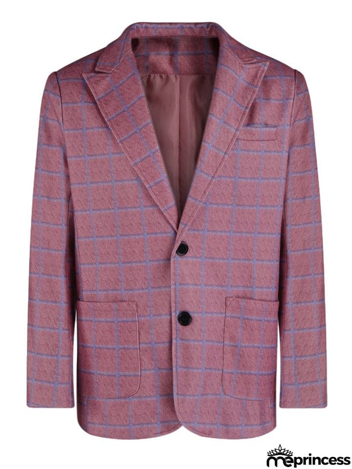 Men's British Style Plaid Lapel Long Sleeve Business Blazer