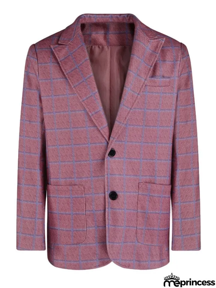 Men's British Style Plaid Lapel Long Sleeve Business Blazer