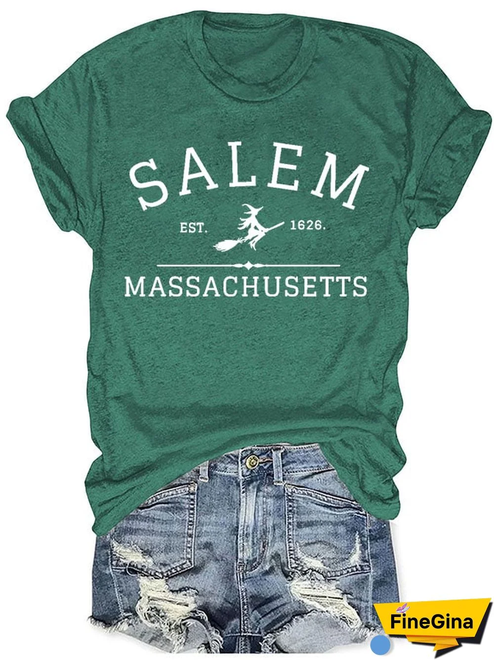 Women's Casual Salem Massachusetts Printed Short Sleeve T-Shirt