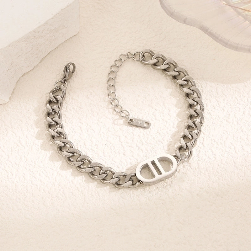 Hip-hop Rock Letter Titanium Steel Plating Hollow Out 18k Gold Plated Bracelets Necklace